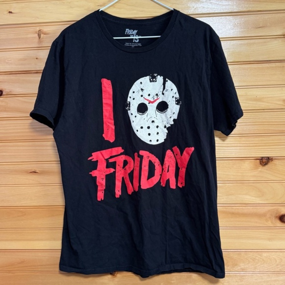 Friday The 13th Black 'I Love Friday' Jason Mask Graphic T-Shirt Large